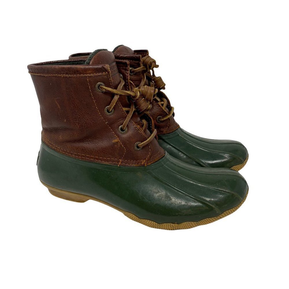 Sperry Top-Sider Womens Saltwater Duck Rain Boots Brown Color Block Leather 8